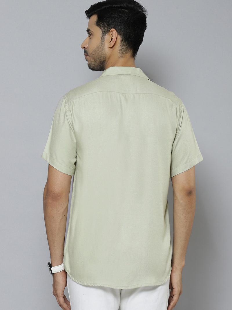Men Olive Green Solid Smart Casual Shirt