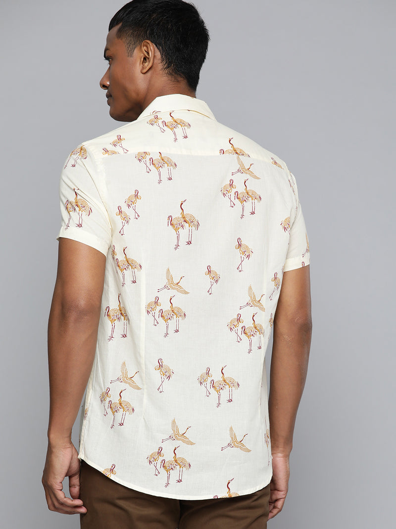 DENNISON Men Cream-Coloured Block Printed Shirt