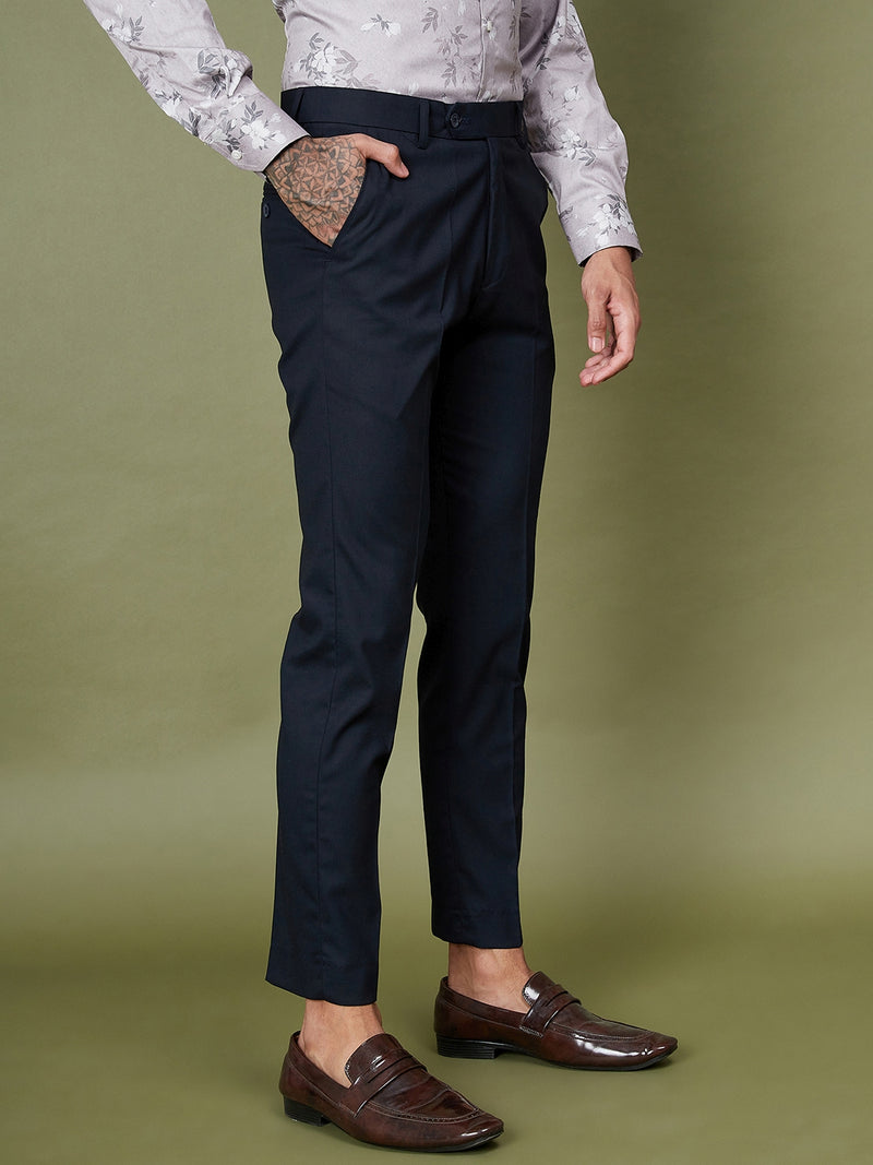 DENNISON Men Smart Tapered Fit Easy Wash Formal Blue Trousers