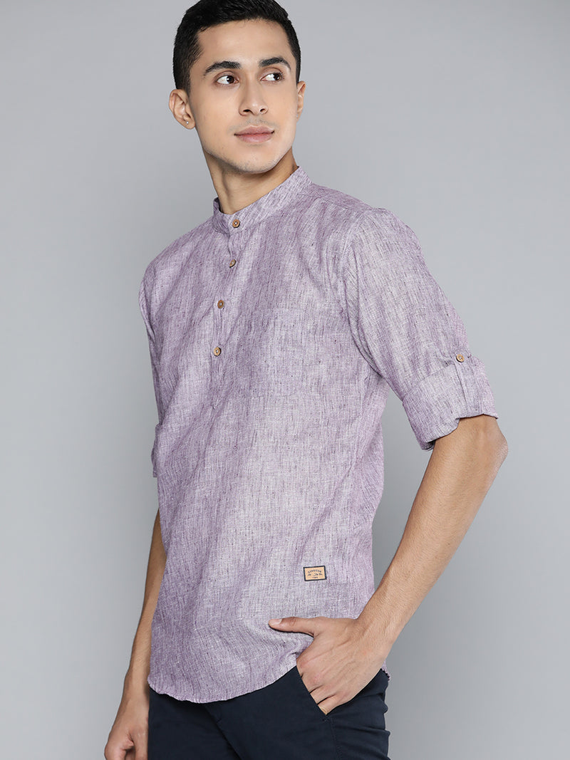 Men Lavender Melange Effect Comfort Slim Fit Straight Short Kurta