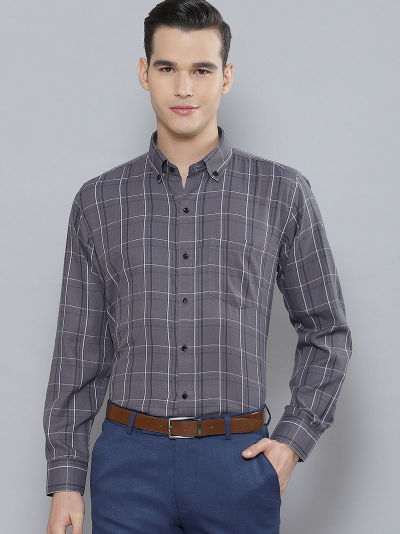 Men Charcoal Smart Tartan Checked Formal Shirt