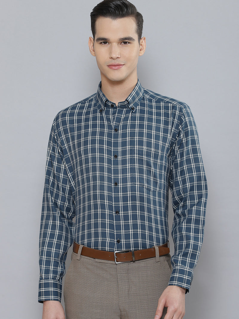 Men Smart Gingham Checked Cotton Formal Shirt