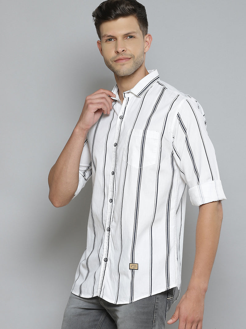 Men White  Black Striped Smart Slim Fit Opaque Casual Shirt
