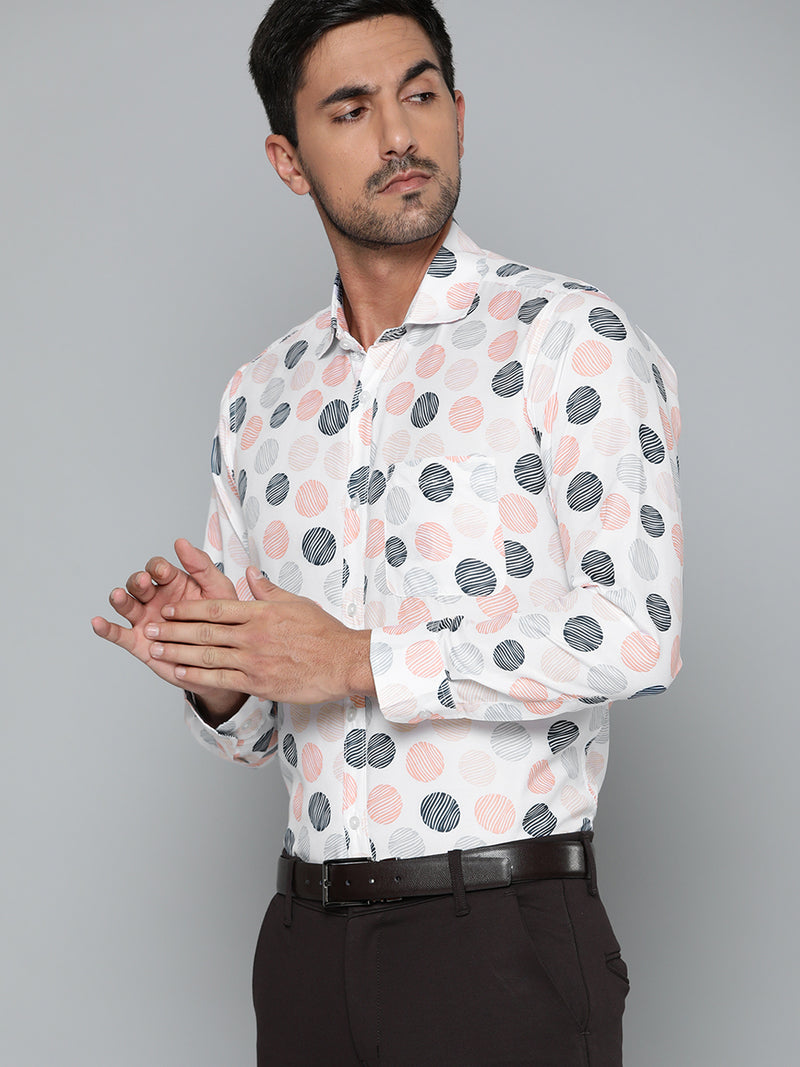 Men White Geometric Printed Smart Slim Fit Formal Shirt
