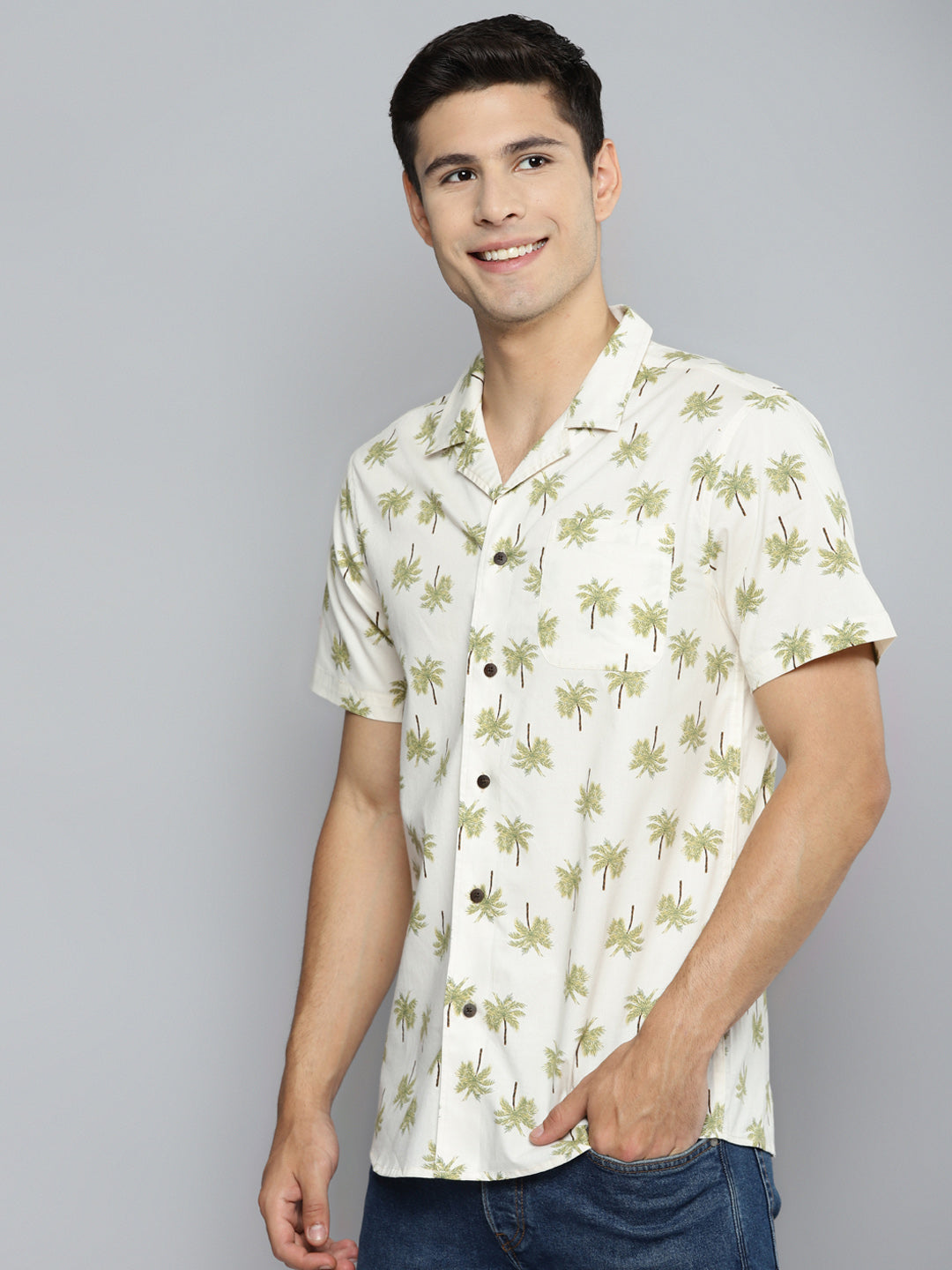 DENNISON Men Cream-Coloured Smart Printed Casual Shirt