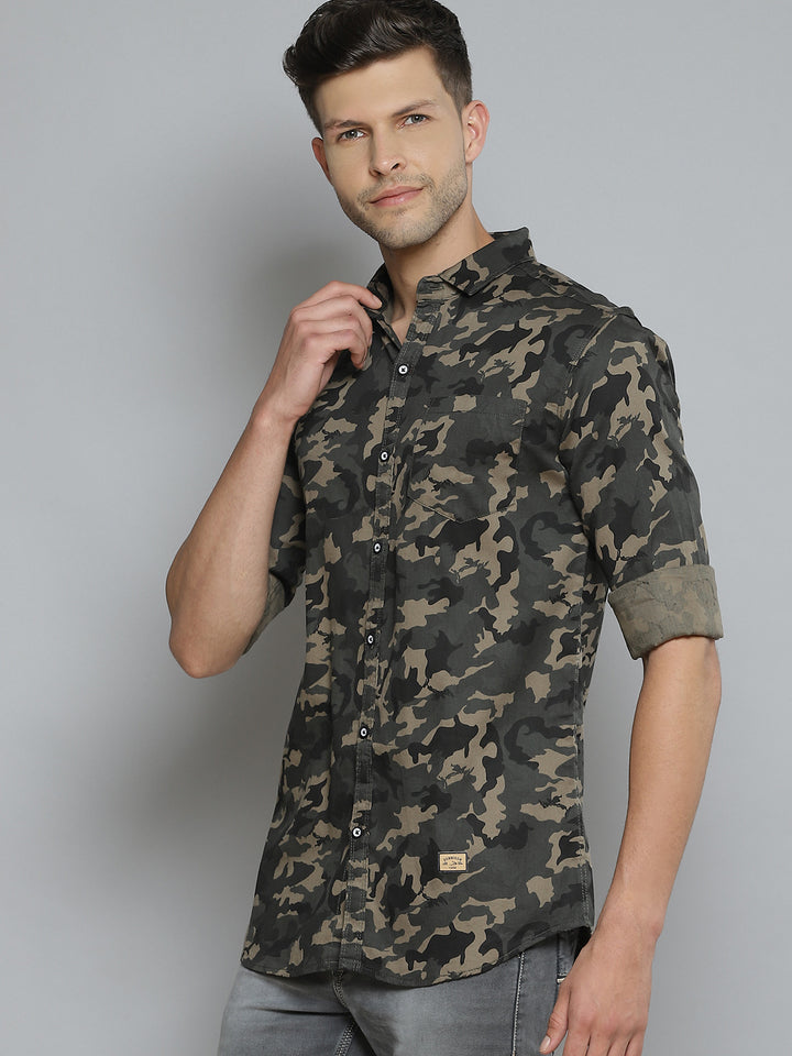 Men Grey Smart Slim Fit Opaque Camouflage Printed Casual Shirt