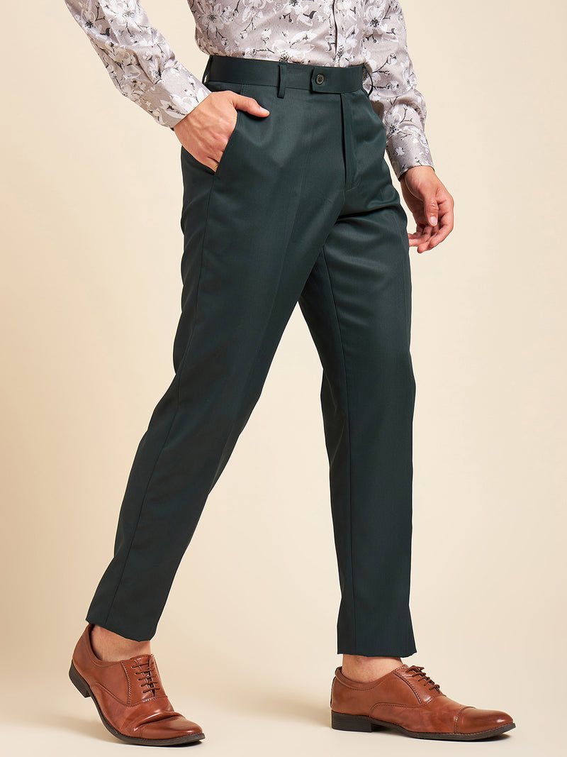 DENNISON Dark Green Men Smart Mid-Rise Easy Wash Formal Trousers
