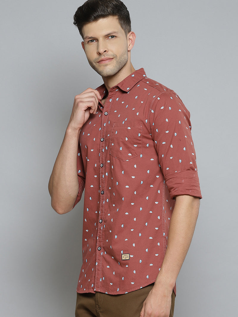 Men Maroon Printed Smart Slim Fit Opaque Casual Shirt