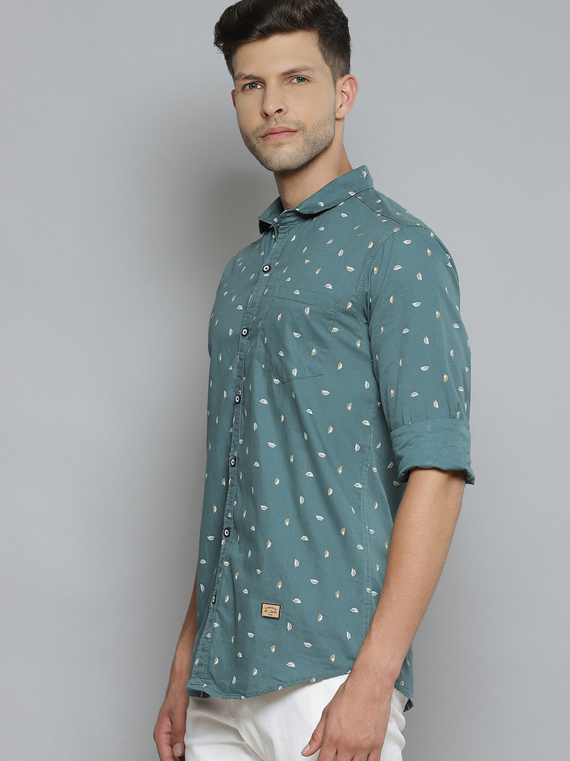 Men Green Smart Slim Fit Opaque Printed Casual Shirt