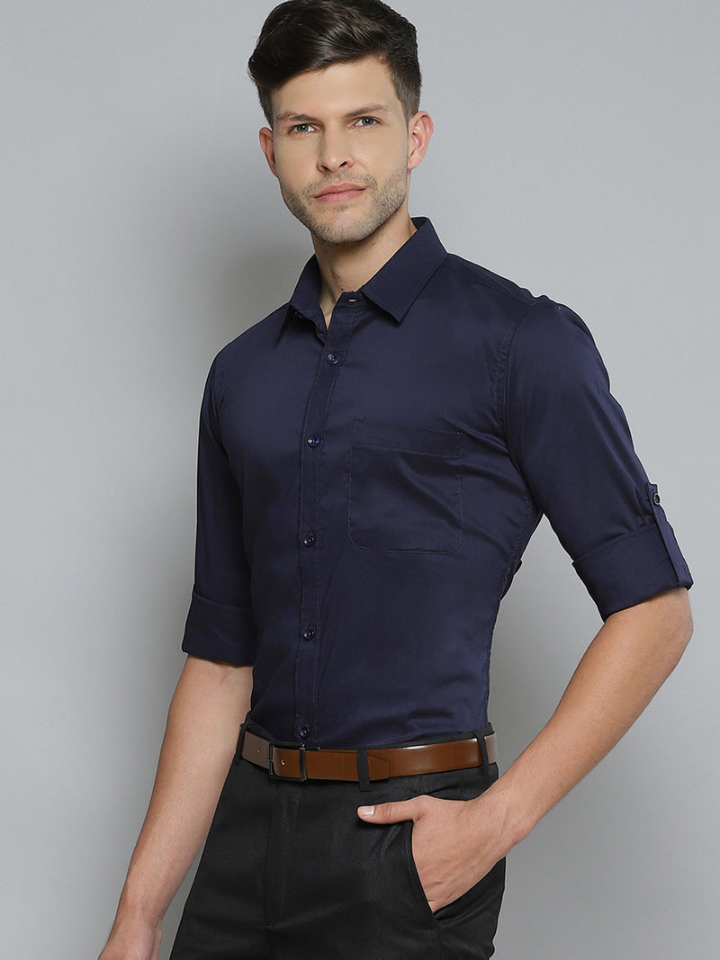 Navy Blue: Lycra Formal Shirt