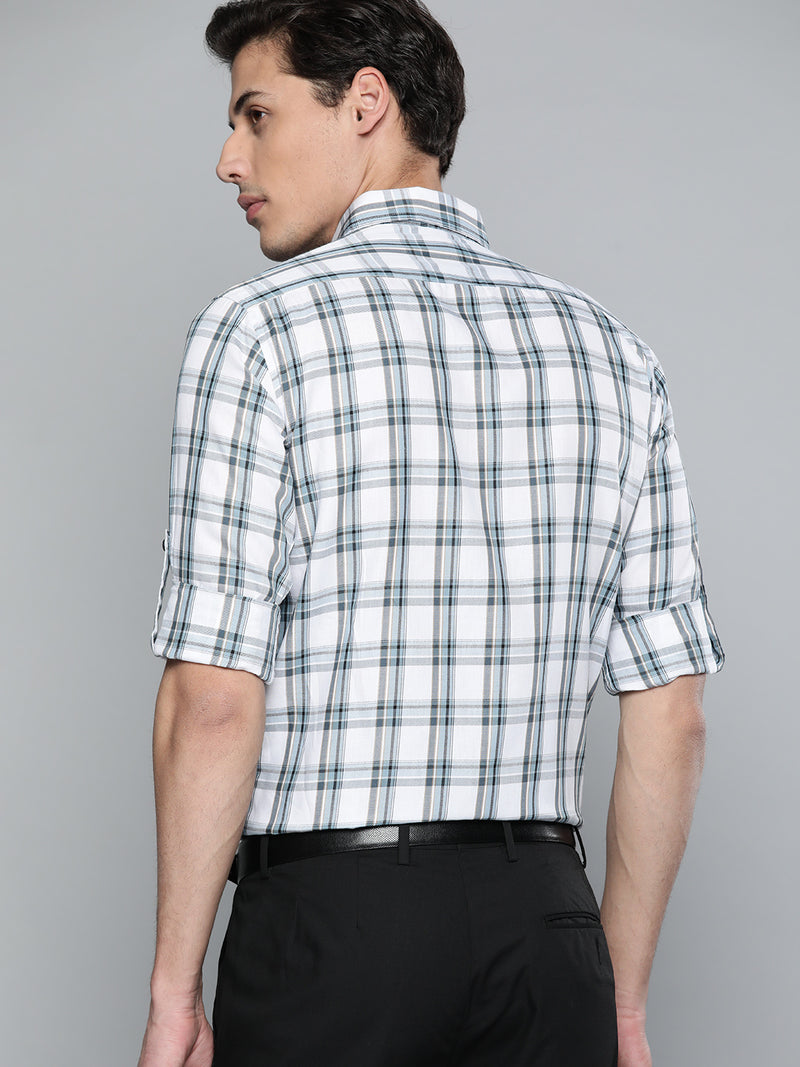 Men White  Black Pure Cotton Smart Fit Tartan Checks Checked Formal Shirt