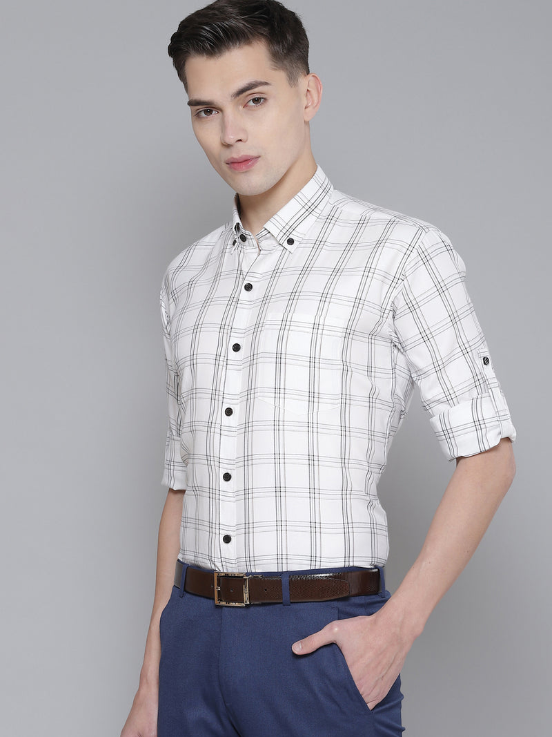 Men White Smart Slim Fit Checked Formal Shirt