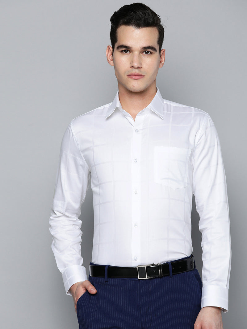 White: Full Sleeves Smart Windowpane Checks Party Shirt