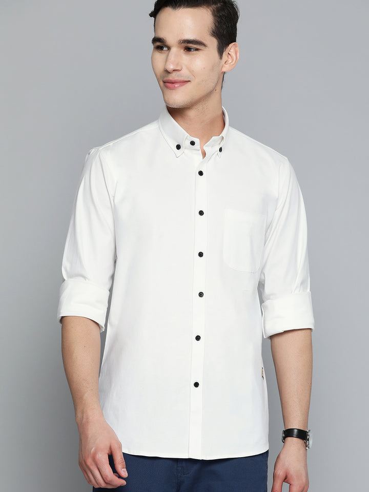 DENNISON Men White Smart Slim Fit Casual Shirt