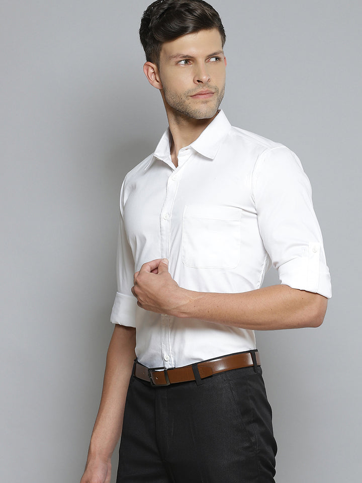 Men White Smart Slim Fit Stretchable Lycra Formal Shirt