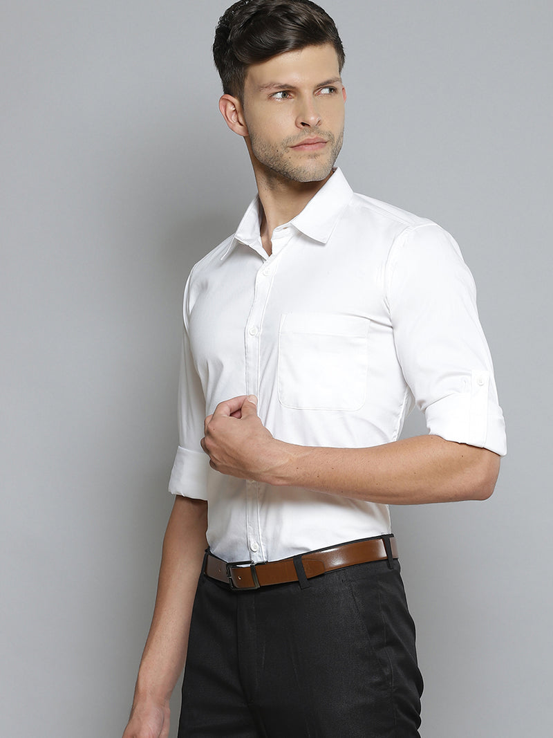 White: Smart Slim Fit Stretchable Lycra Formal Shirt