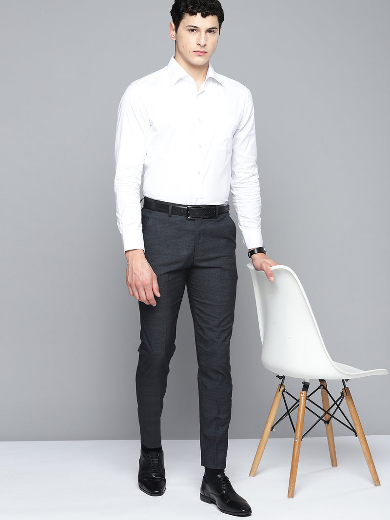 DENNISON Men Smart Self Design Tapered Fit Formal Trousers