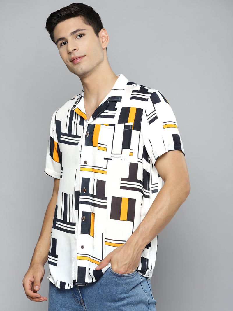 DENNISON Men White Smart Printed Casual Shirt
