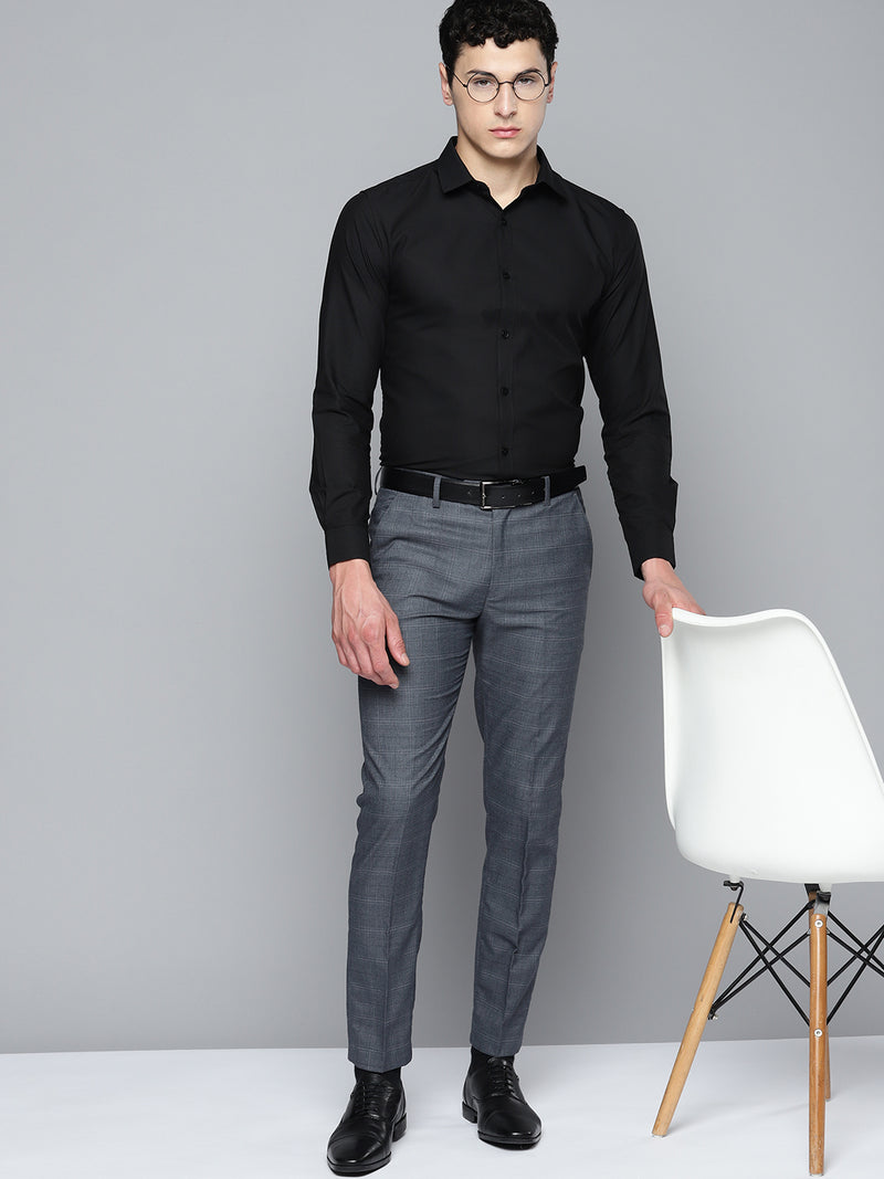 DENNISON Men Smart Self Design Tapered Fit Formal Trousers