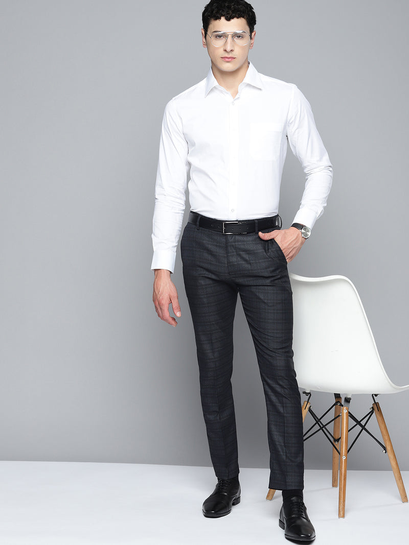 DENNISON Men Smart Self Design Tapered Fit Formal Trousers