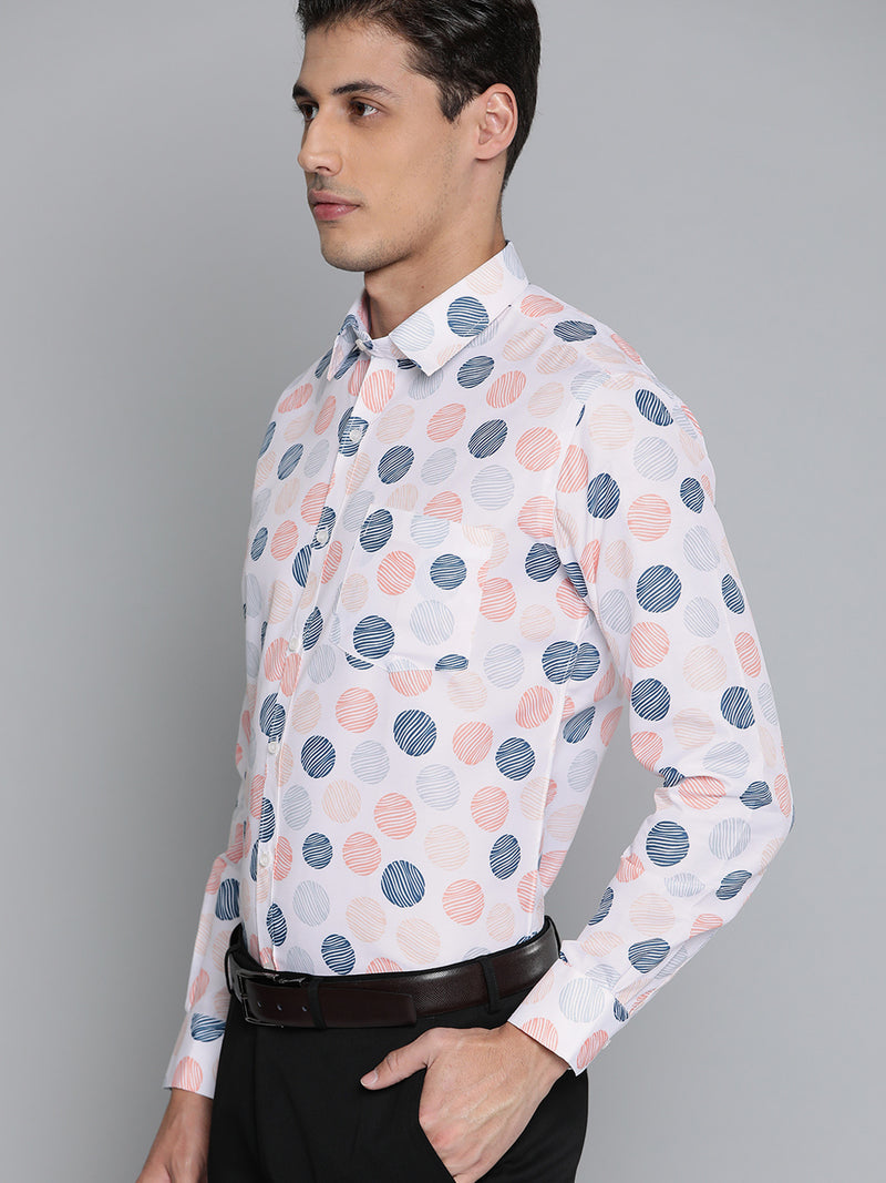 Men White Smart Slim Fit Geometric Printed Formal Shirt