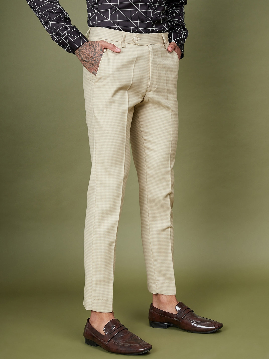 Buy In-Zone Cream Color Check Print Formal Trouser for Men's & Boy's-10190  (32) at Amazon.in
