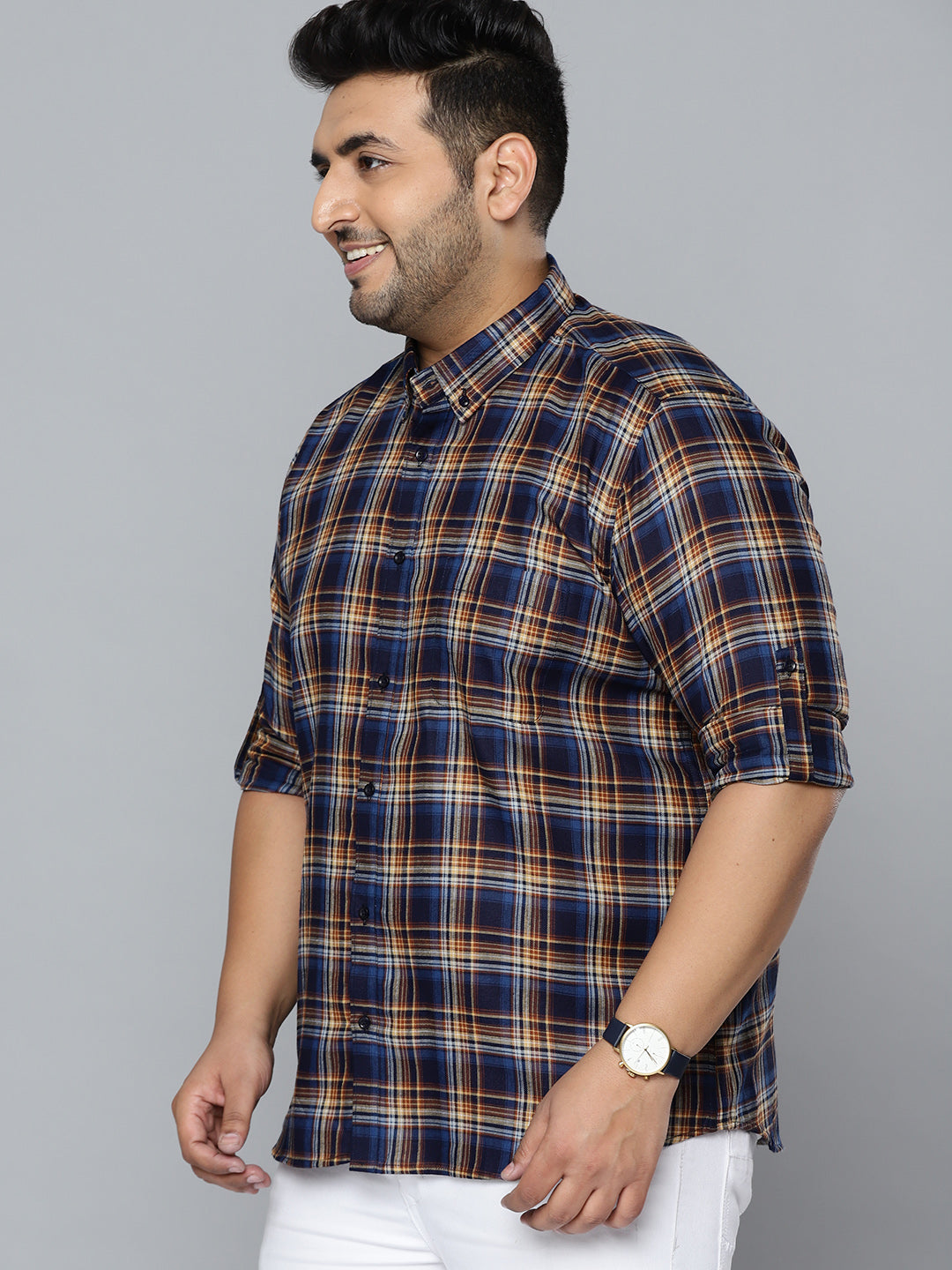 Men Navy Blue Smart Slim Fit Opaque Checked Casual Shirt