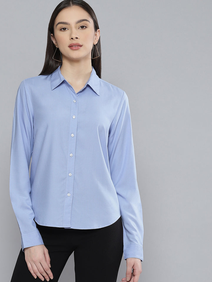 DENNISON Women Blue Solid Formal Shirt