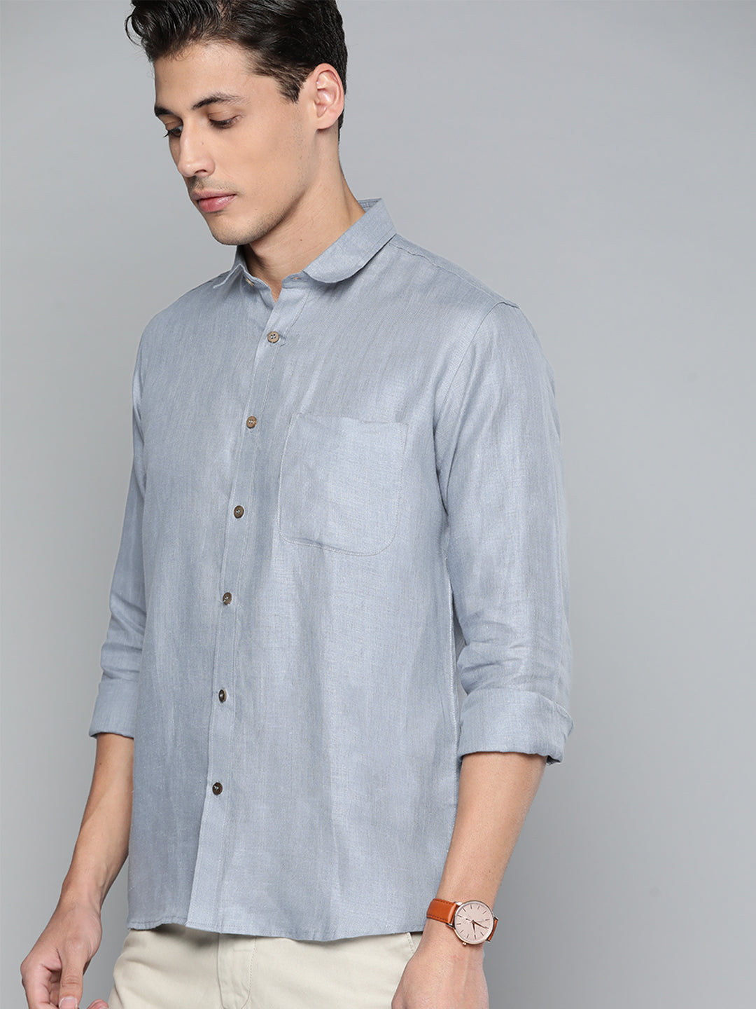 Men Blue Pure Hemp Sustainable Slim Fit Casual Shirt