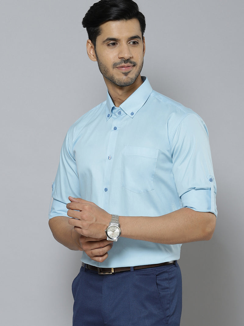 Men Blue Solid Smart Slim Fit Water Repellent Shirt
