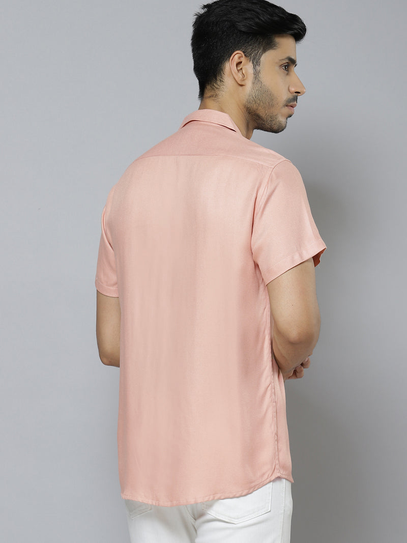Men Peach-Coloured Solid Smart Slim Fit Casual Shirt