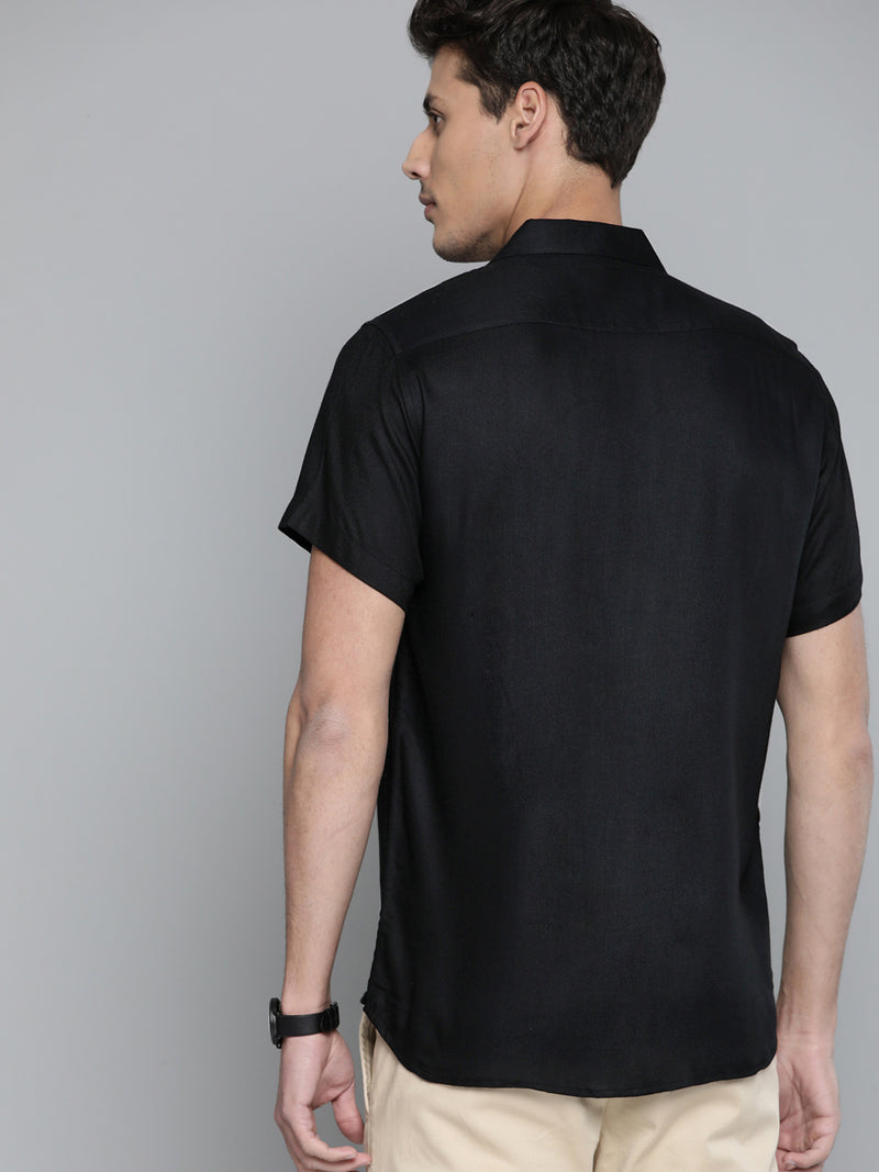 Men Black Cotton Twill Weave Slim Fit Casual Shirt