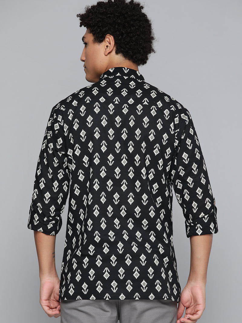 DENNISON Men Black Block Printed Kurta