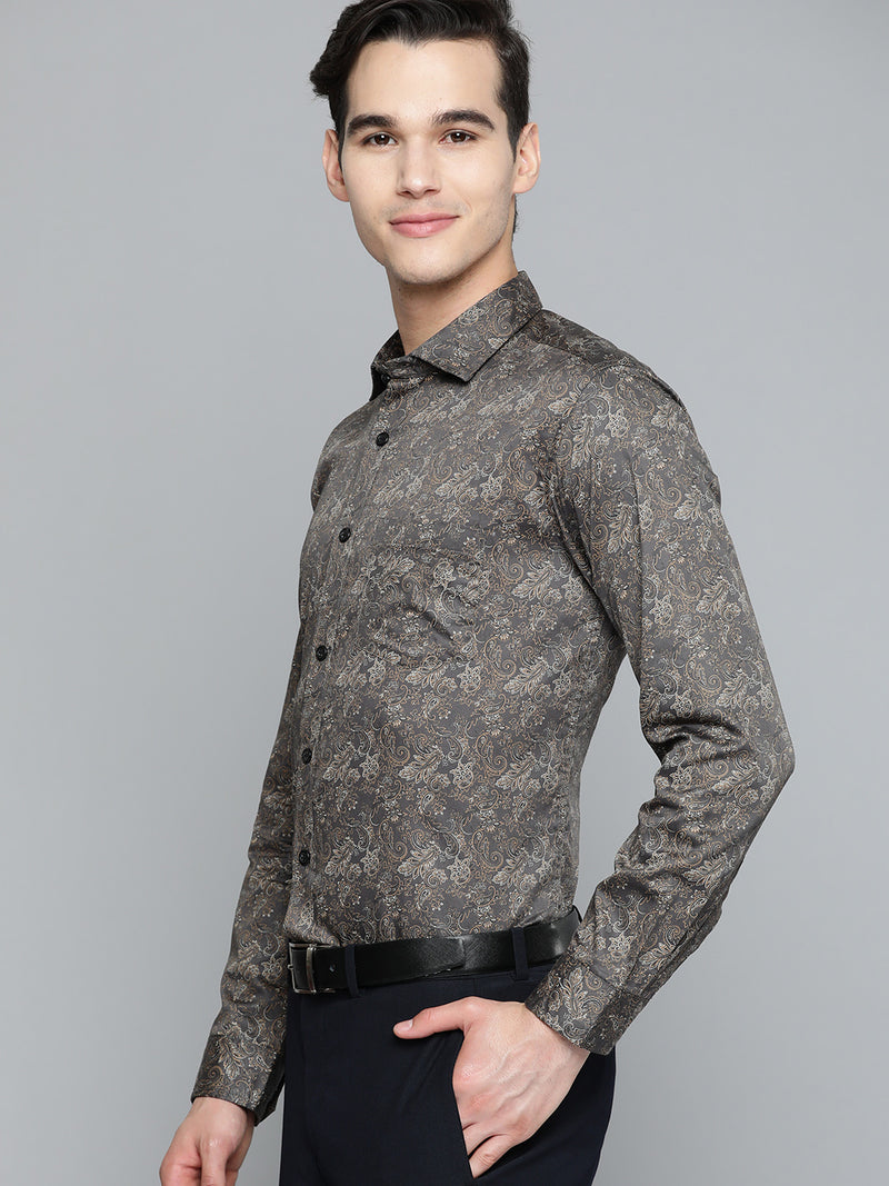 DENNISON Men Grey Smart Slim Fit Printed Casual Shirt