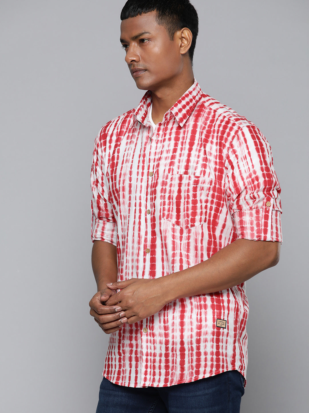 DENNISON Men Red Block Printed Shirt