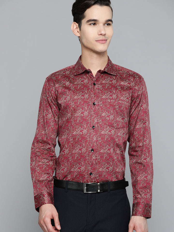 DENNISON Men Maroon Smart Slim Fit Printed Formal Shirt