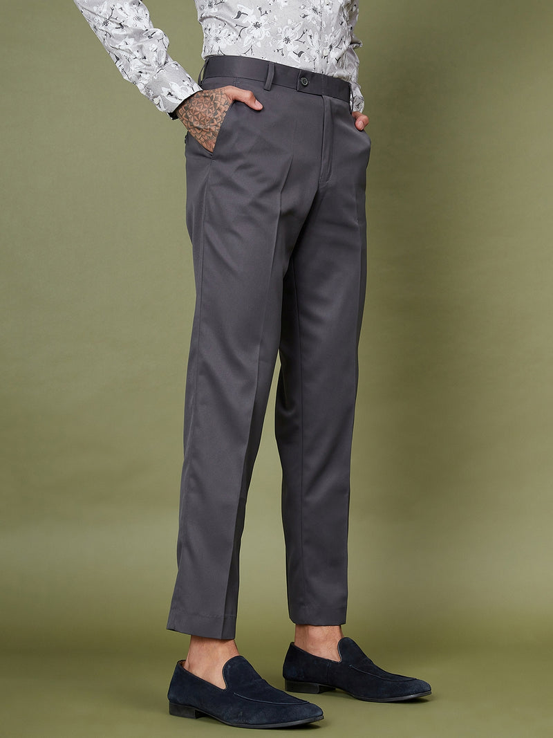 DENNISON Charcoal Men Flat-Front Mid-Rise Regular Trousers