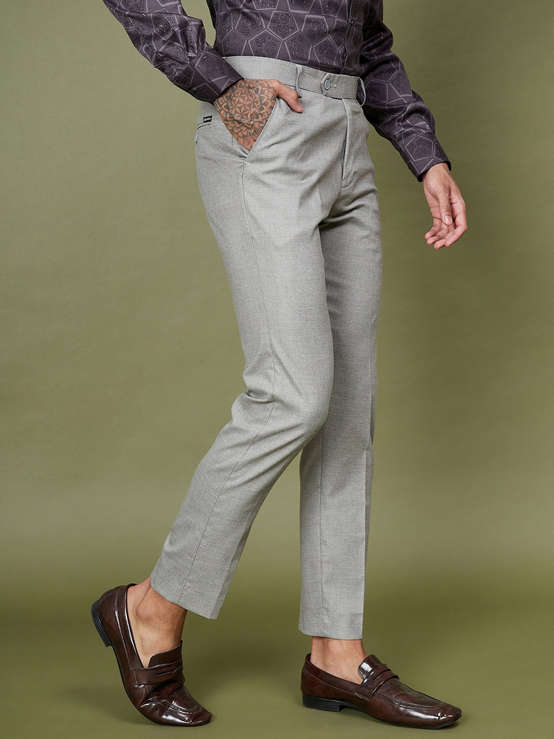 DENNISON Men Smart Tapered Fit Easy Wash Formal Grey Trousers
