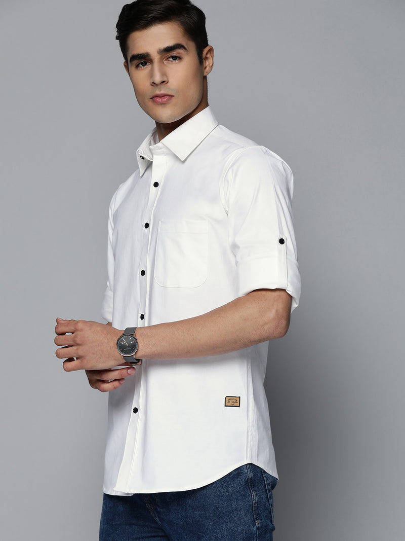 DENNISON Men White Solid Pure Cotton Smart Slim Fit Casual Shirt