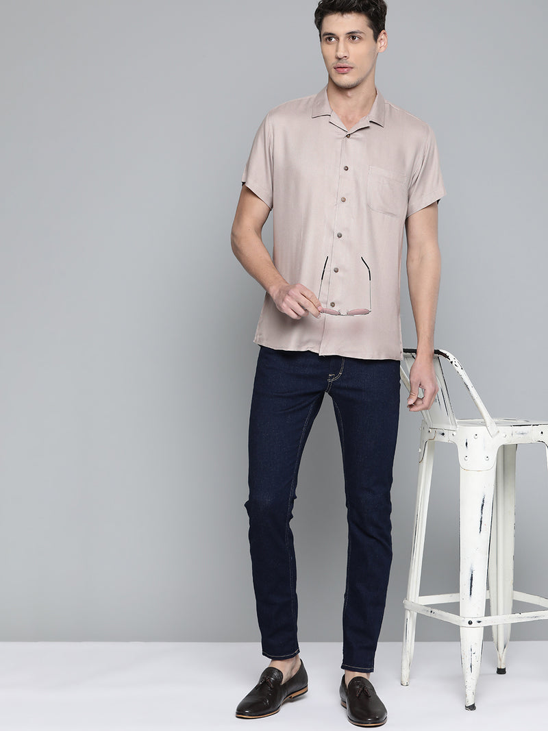 Men Brown Cotton Twill Slim Fit Casual Shirt