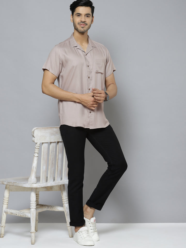 Men Brown Solid Pure Cotton Smart Slim Fit Casual Shirt