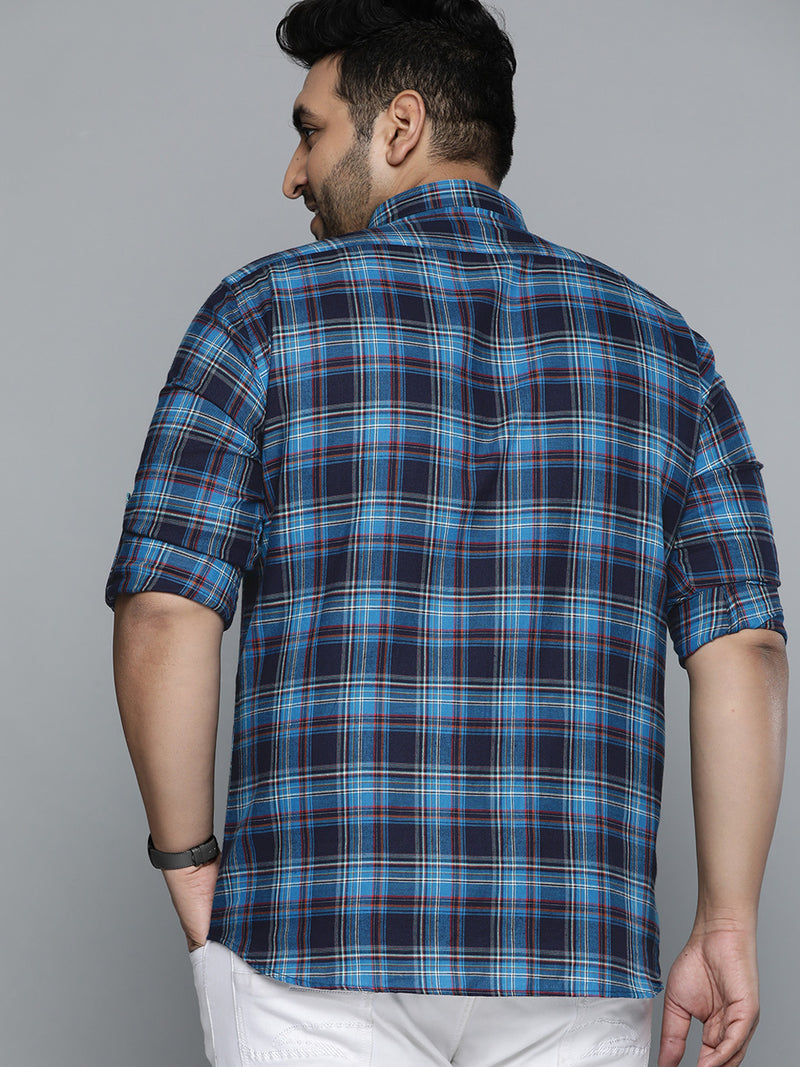 Men Navy Blue Smart Slim Fit Pure Cotton Opaque Checked Casual Shirt