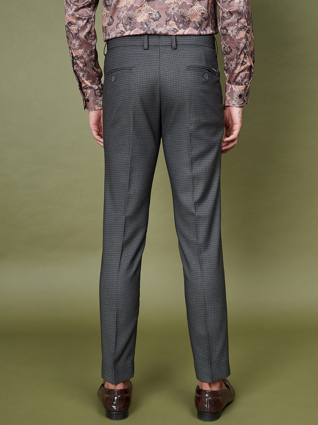 Men's Black Polyester Checked Formal Trousers
