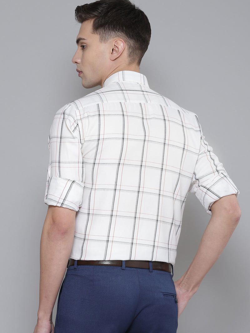 Men White Smart Slim Fit Checked Formal Shirt