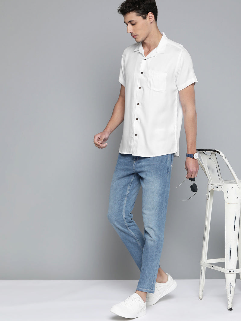 Men White Smart Slim Fit Solid Opaque Casual Shirt with Chest Pocket