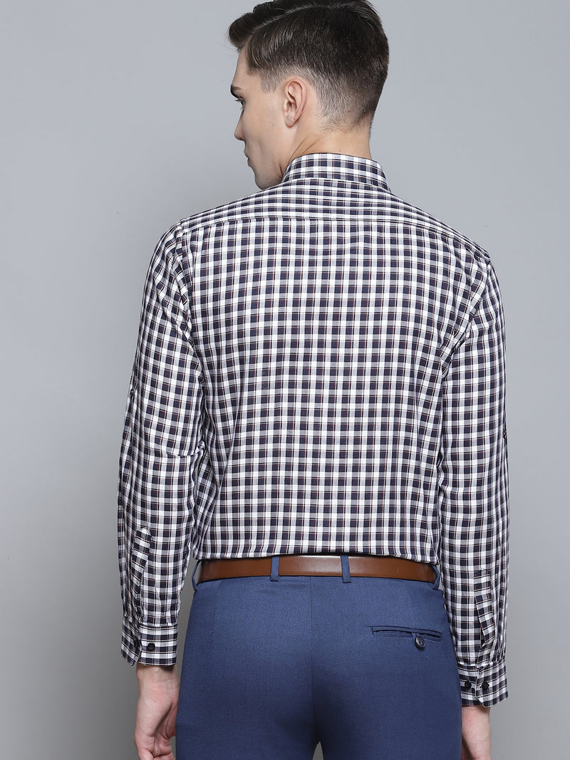 Men White Smart Slim Fit Gingham Checks Opaque Checked Formal Shirt