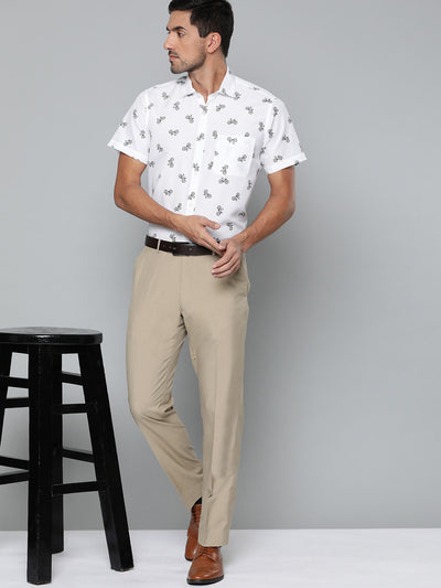 Men White Conversational Printed Smart Slim Fit Casual Shirt
