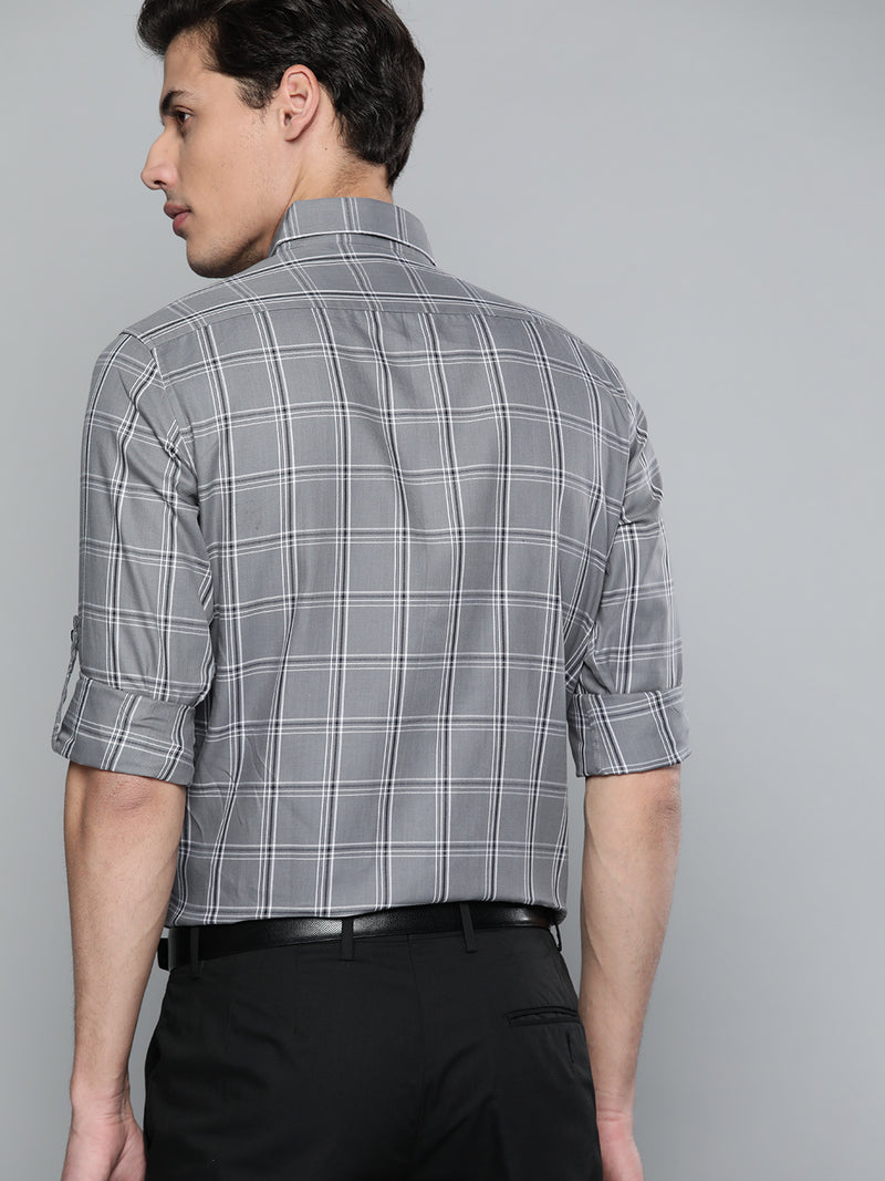 Men Grey  Black Pure Cotton Smart Fit Tartan Checks Checked Formal Shirt