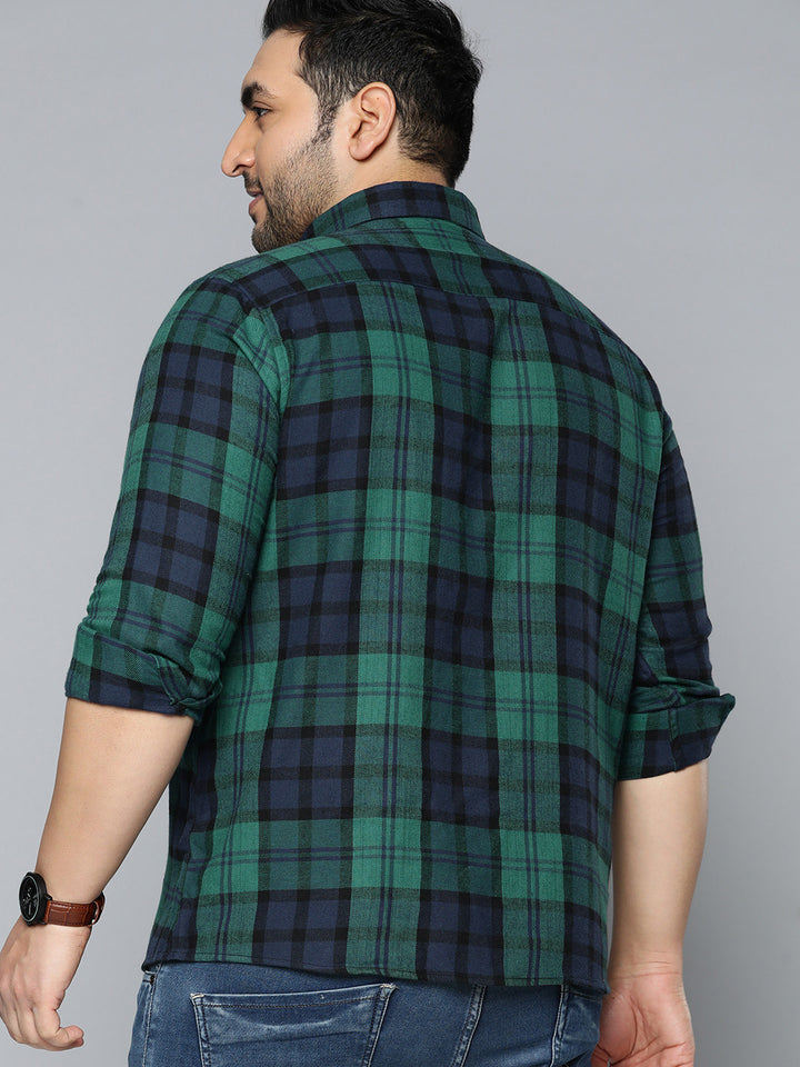 Men Plus Size Tartan Checked Casual Shirt