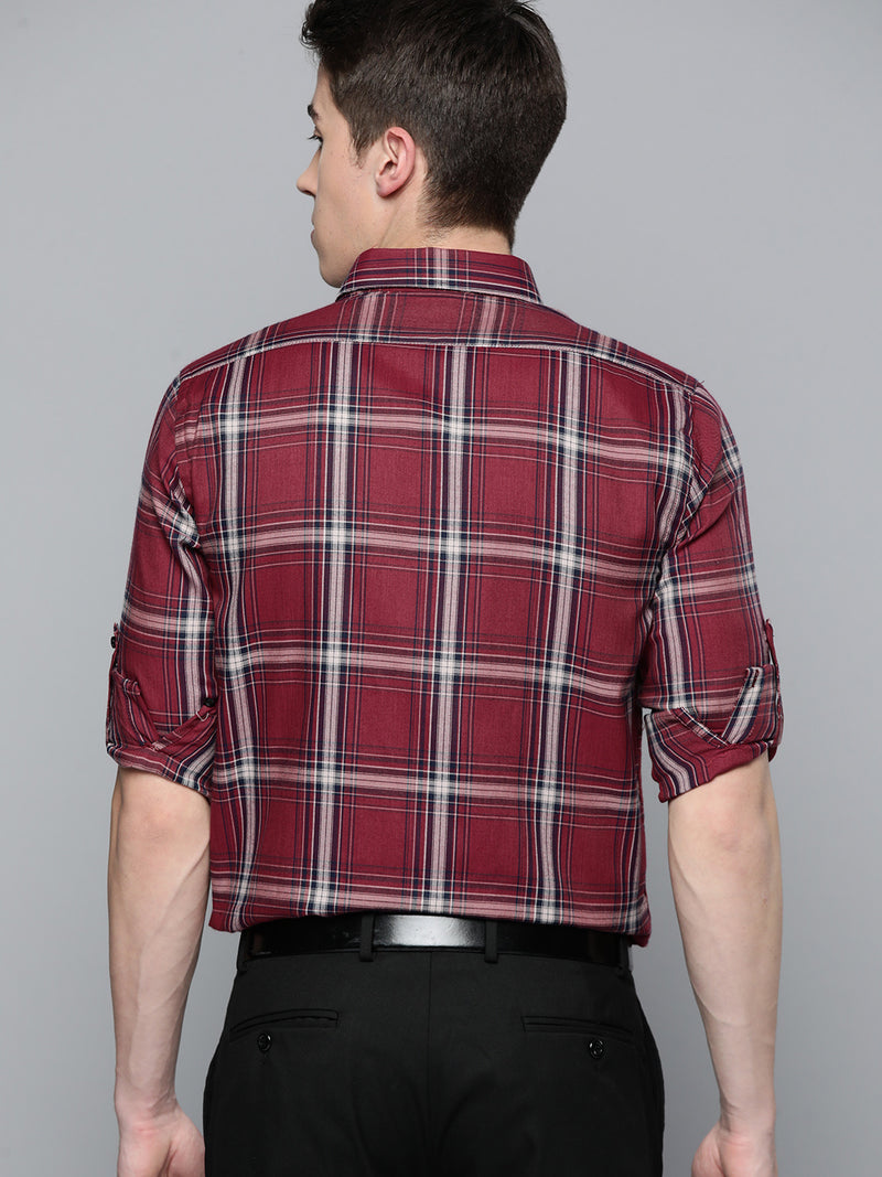 Maroon: tartan checked Formal shirt